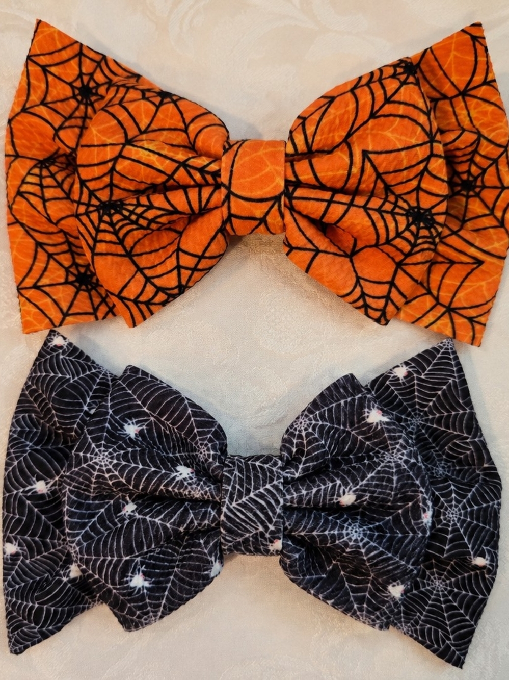 Halloween Spiderweb Bow Hair Set - Orange & Black